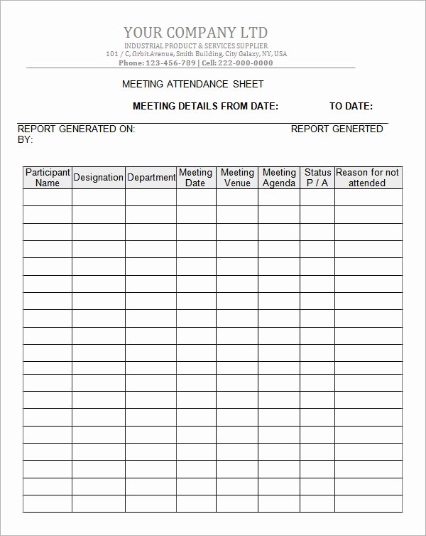 Board Meeting Sign In Sheet New 16 attendance Sheet Templates to Download for Free