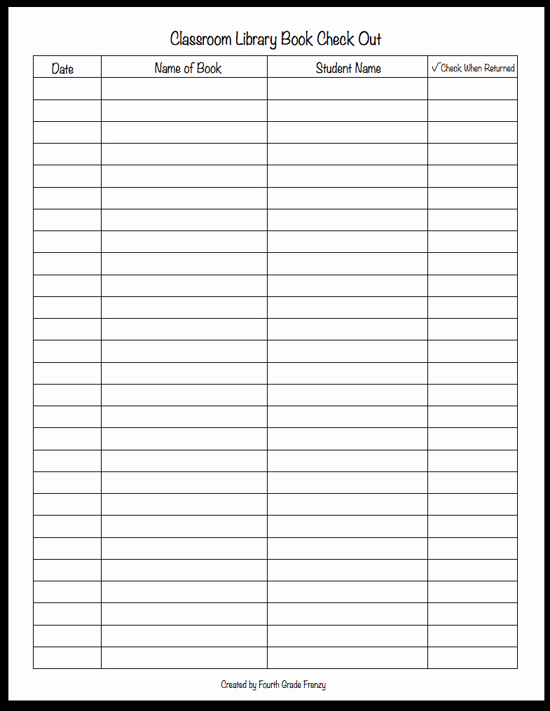 Book Sign Out Sheet Template Beautiful 4th Grade Frenzy Classroom Library Books