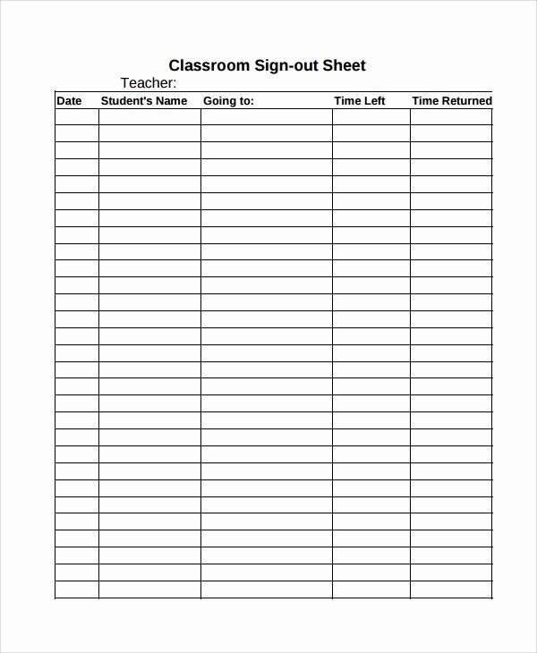 Book Sign Out Sheet Template Lovely 9 Classroom Sign Out Sheets