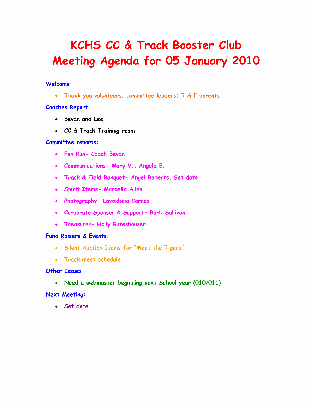 Booster Club Meeting Minutes Template Awesome 7 Best Of Club Meeting Agenda Template Sample