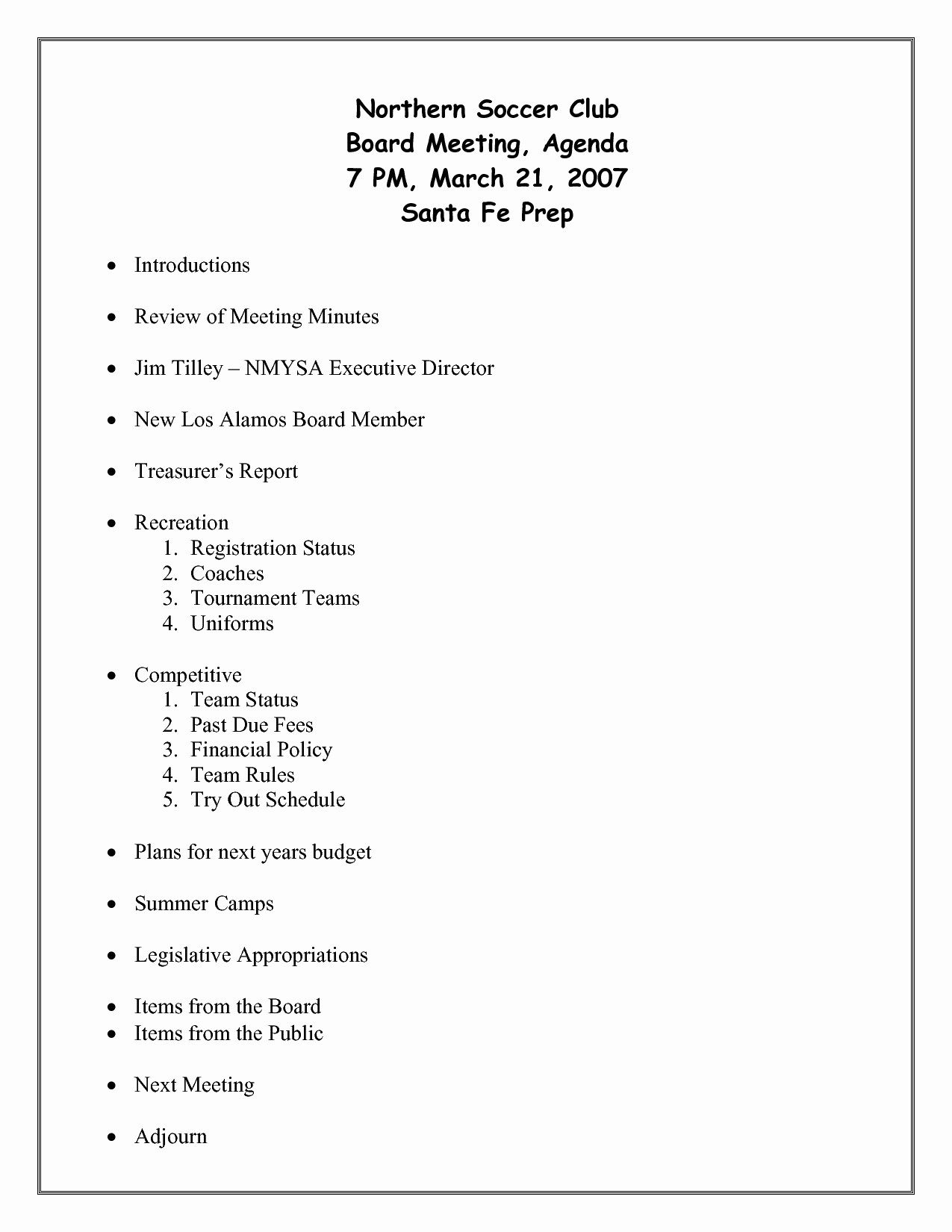 Booster Club Meeting Minutes Template Awesome Nonprofit Board Meeting Agenda Template