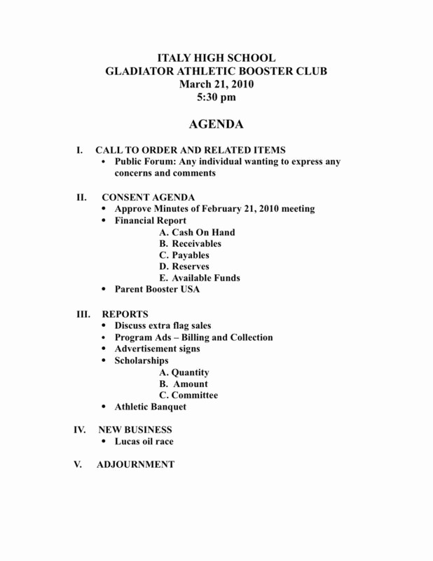 Booster Club Meeting Minutes Template Fresh 24 Of Booster Club Agenda Template