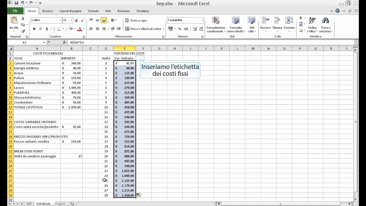 Break even Point In Excel Elegant Excel 2010 Break even Point Lez 2