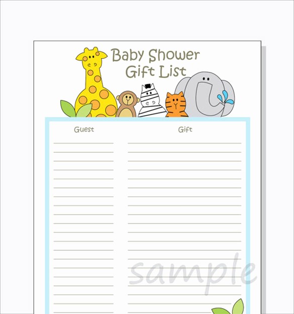 Bridal Shower Gift List Sheet Awesome Baby Shower Gift List Template – 8 Free Word Excel Pdf