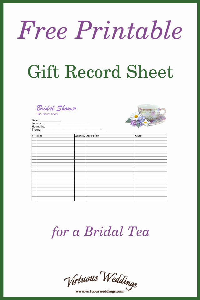 Bridal Shower Gift List Sheet Best Of Free Printable Gift Record Sheet for A Bridal Tea