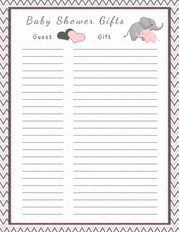 Bridal Shower Gift List Sheet Elegant Baby Shower Gift List Template 5 Free Sample Example