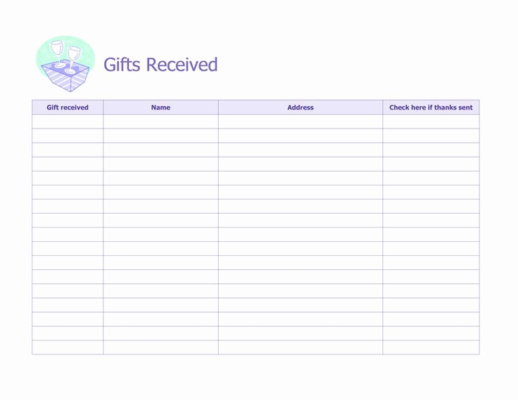 Bridal Shower Gift List Sheet Inspirational Record Of Ts Received Microsoft Fice Template