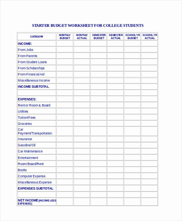 Budgeting Worksheet for College Students Elegant 18 Bud Templates In Word
