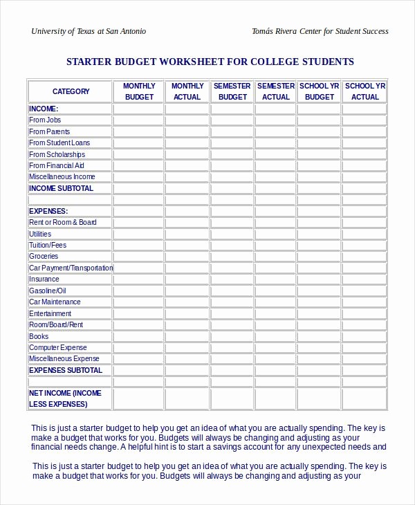 Budgeting Worksheet for College Students Inspirational Bud Worksheet for College Students Simple Monthly