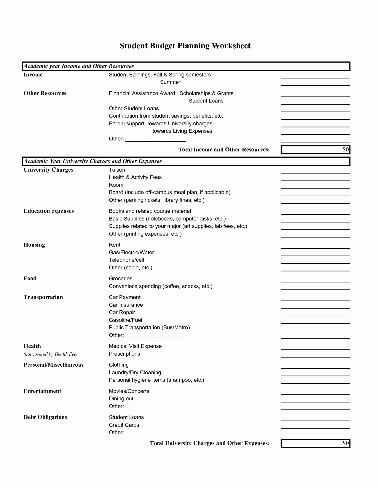 Budgeting Worksheet for College Students Lovely 14 Best Of Personal Bud Plan Worksheet 6 Month
