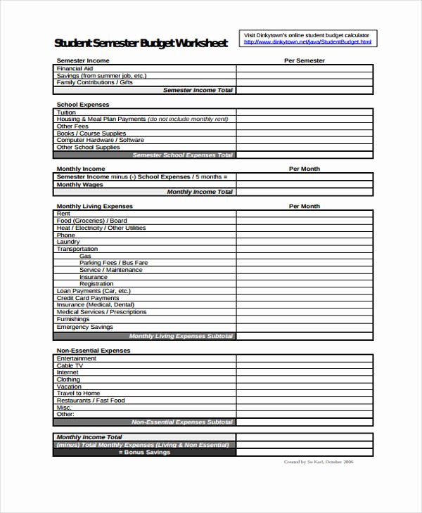 Budgeting Worksheet for College Students Unique Student Bud Templates 9 Free Pdf format Download