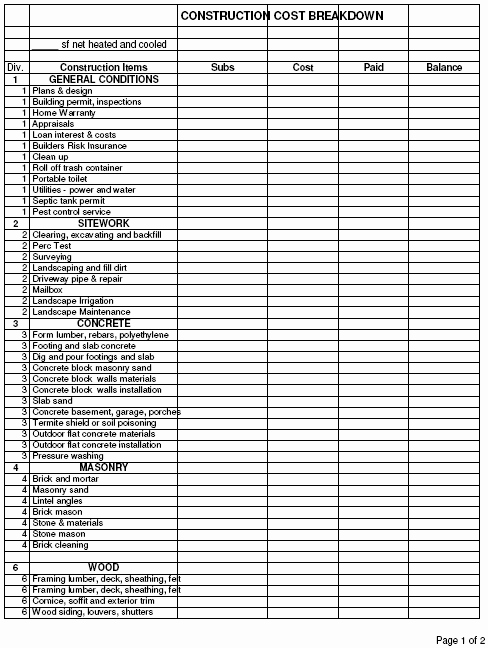 Building A House Cost Spreadsheet Best Of Home Cost forms for Construction and Loan Draws