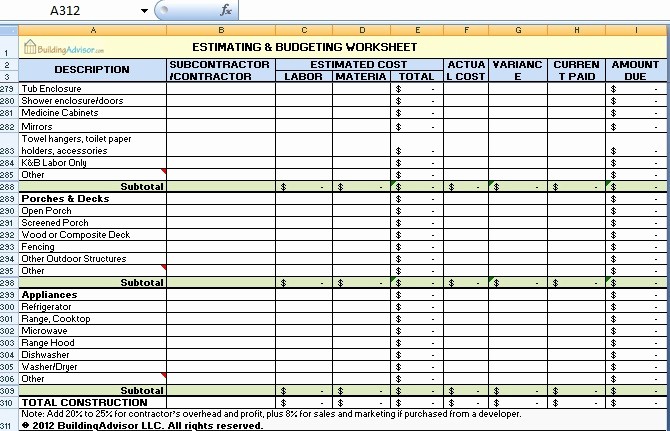 Building A House Cost Spreadsheet Inspirational Construction Estimate Template