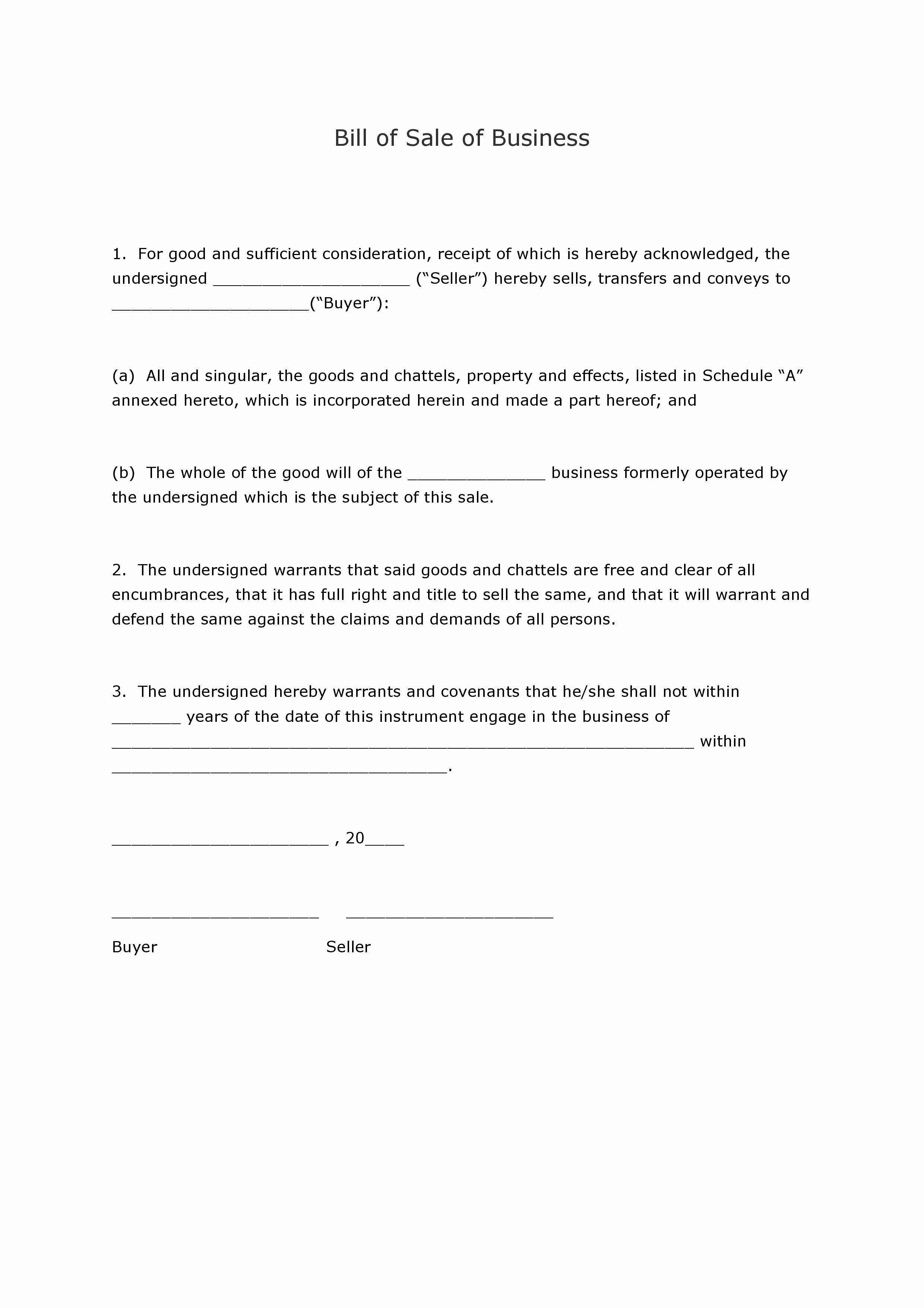 Business Bill Of Sale Example Fresh Free Business Bill Of Sale form Pdf Word