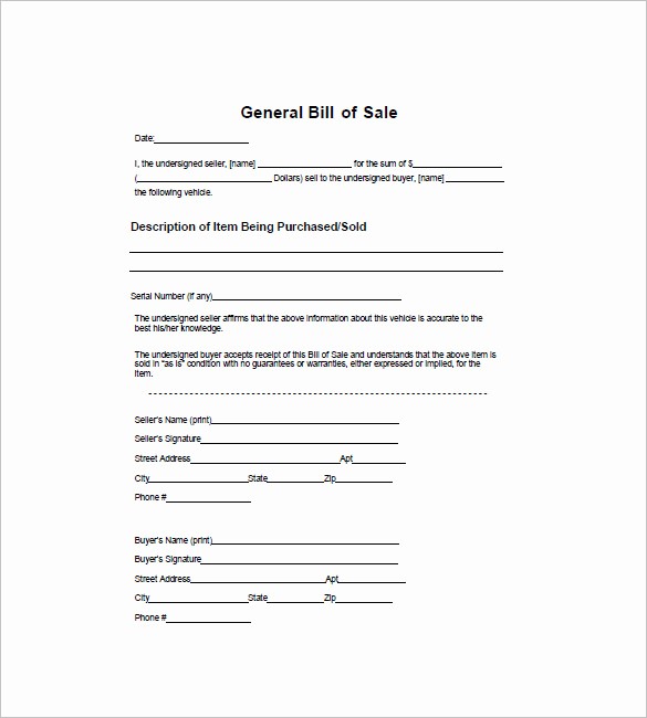 Business Bill Of Sale Example Fresh General Bill Of Sale – 14 Free Word Excel Pdf format