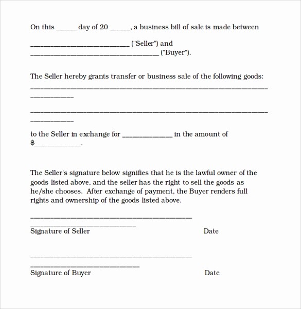 Business Bill Of Sale Example Inspirational 6 Sample Business Bill Of Sale form