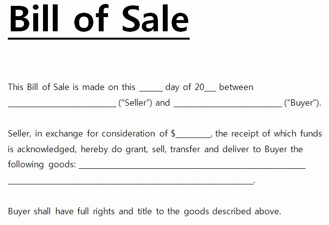Business Bill Of Sale Example Lovely Free Printable Bill Of Sale Templates form Generic