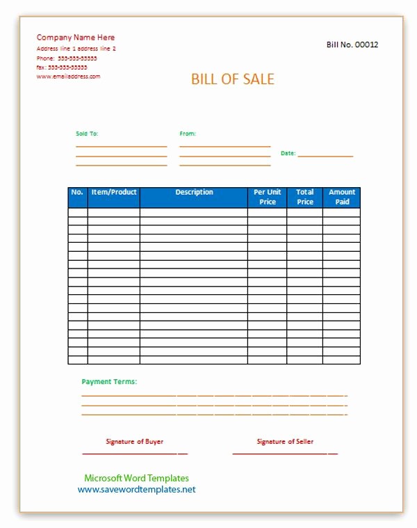 Business Bill Of Sale Example Unique Bill Of Sale Example Bill Of Sale formats Bill Of Sale