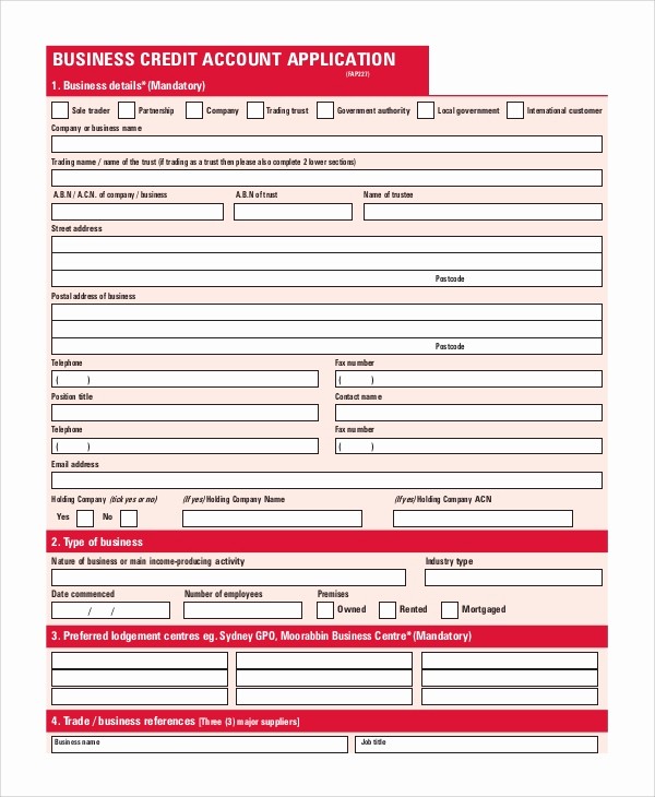Business Credit Application form Template Fresh 10 Sample Credit Applications