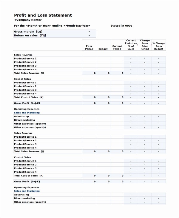 Business Profit and Loss form Awesome 7 Sample Profit and Loss Statement forms