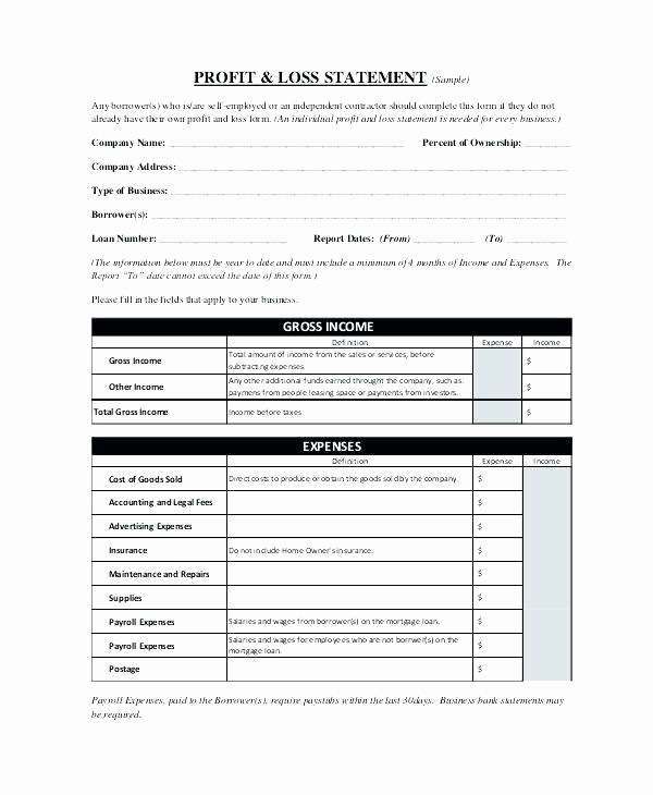 Business Profit and Loss form Awesome Profit and Loss Statement form for Self Employed