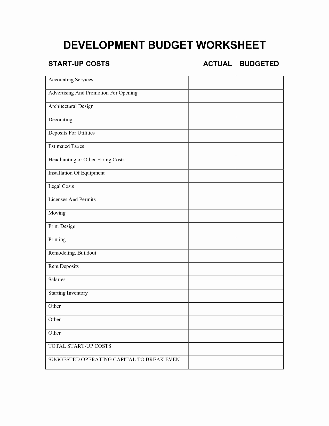 Business Start Up Costs Worksheet New 8 Best Of Business Start Up Costs Template Start