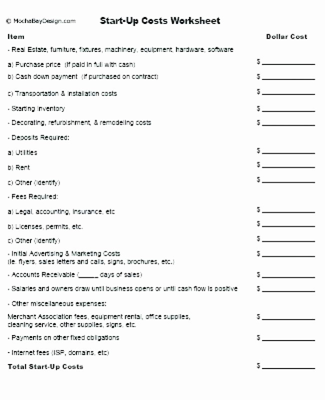 Business Start Up Costs Worksheet New Business Startup Expenses Suitable View and Print Start Up