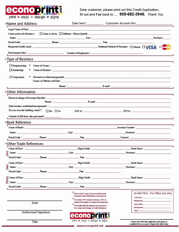 Business to Business Credit Application Luxury Free Printable Credit Application form form Generic