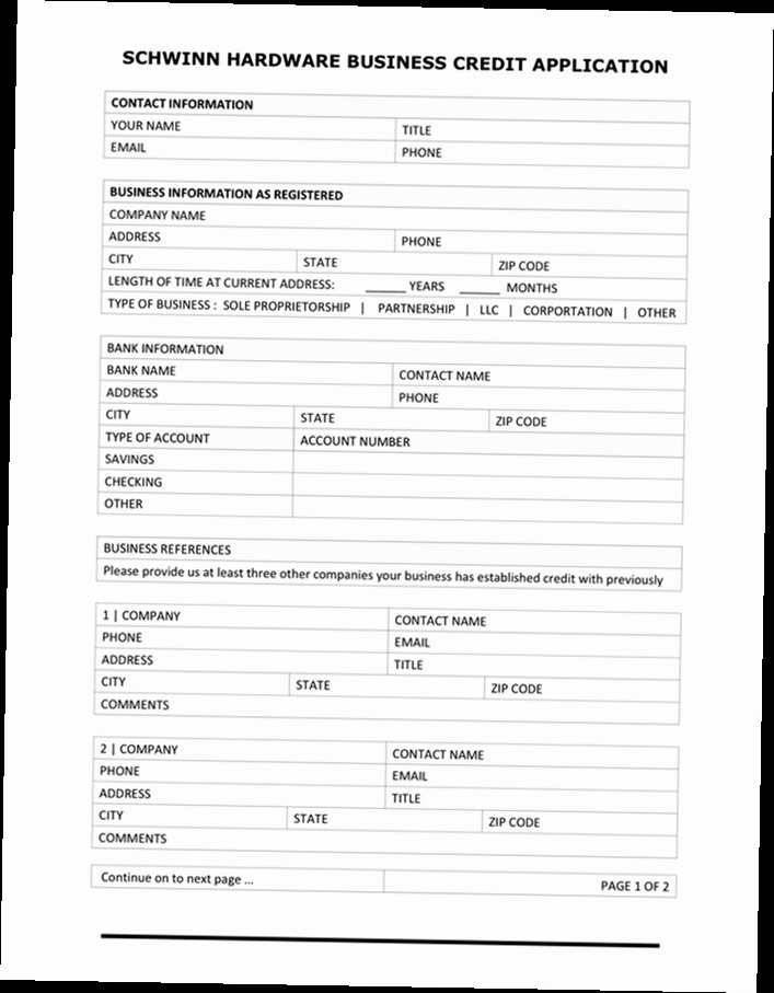 Business to Business Credit Application New Business Credit Application form Pdf