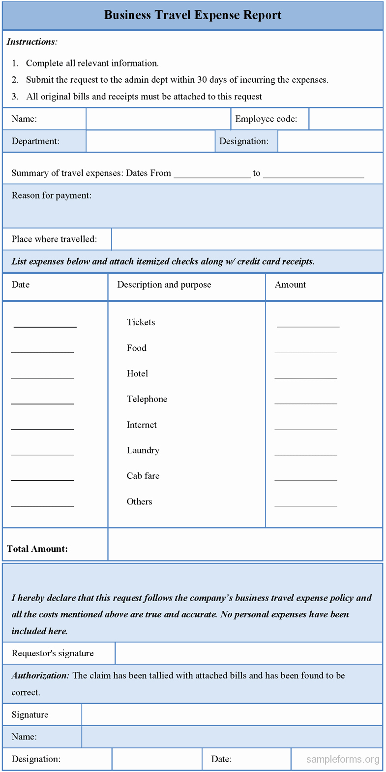 Business Travel Expense Report Template Awesome Business Travel Expense Report form Sample forms