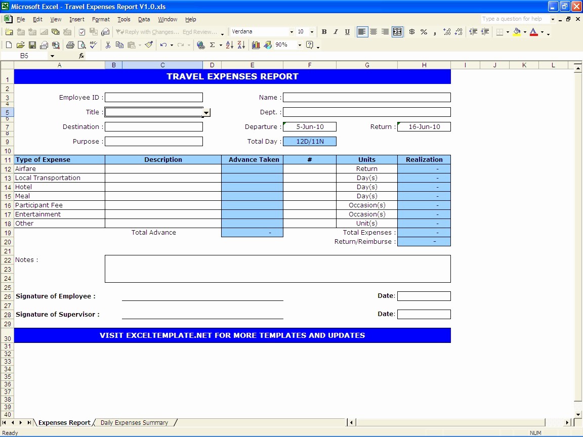 Business Travel Expense Report Template Best Of Travel Expenses Report