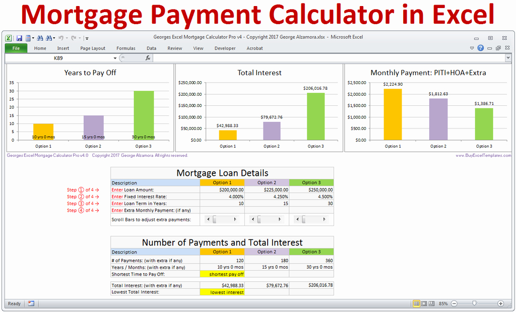 Calculating Mortgage Payments In Excel Awesome Mortgage Calculator with Taxes Insurance Pmi Hoa &amp; Extra
