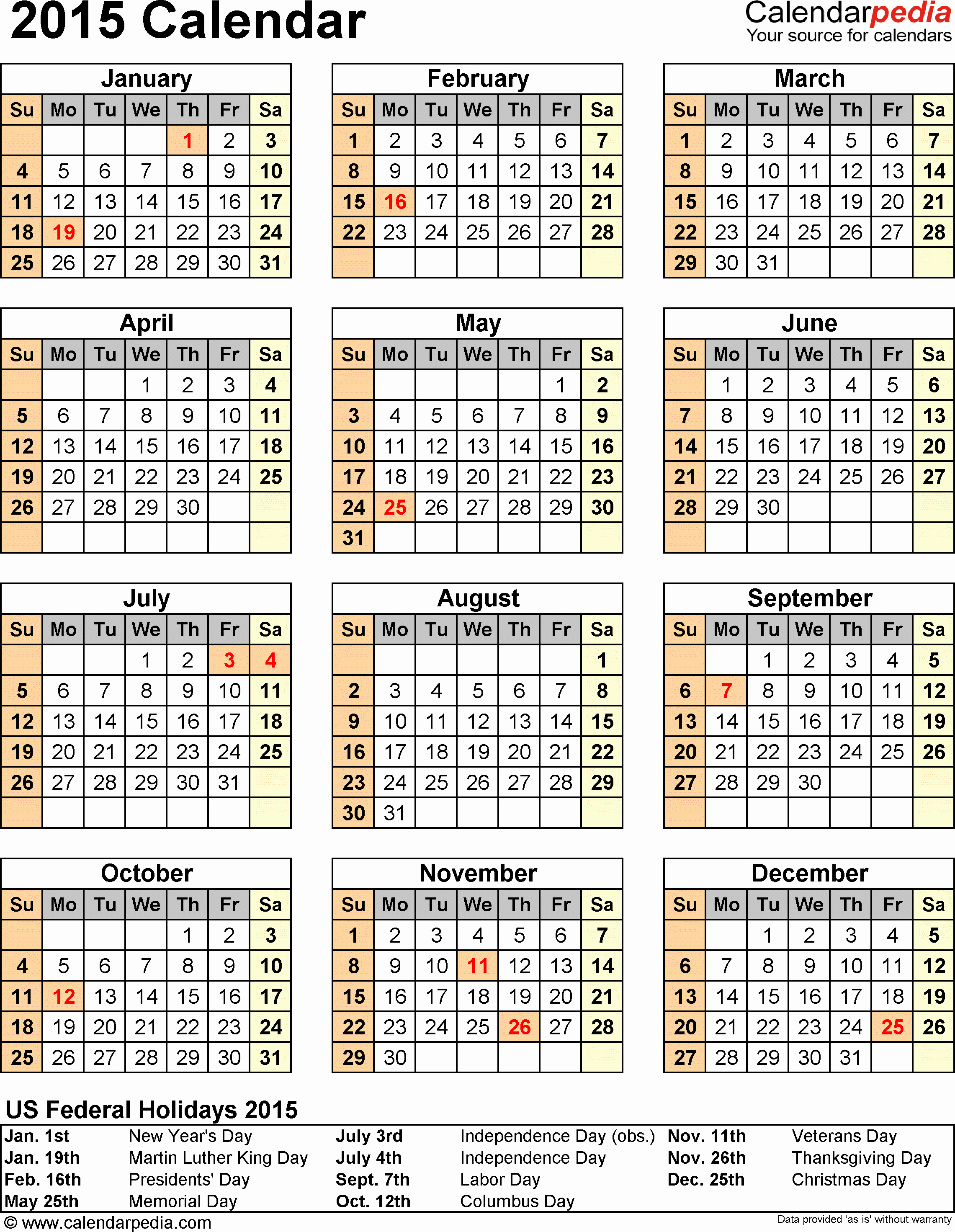 Calendar 2015 Printable with Holidays Awesome 2015 Calendar with Federal Holidays &amp; Excel Pdf Word Templates