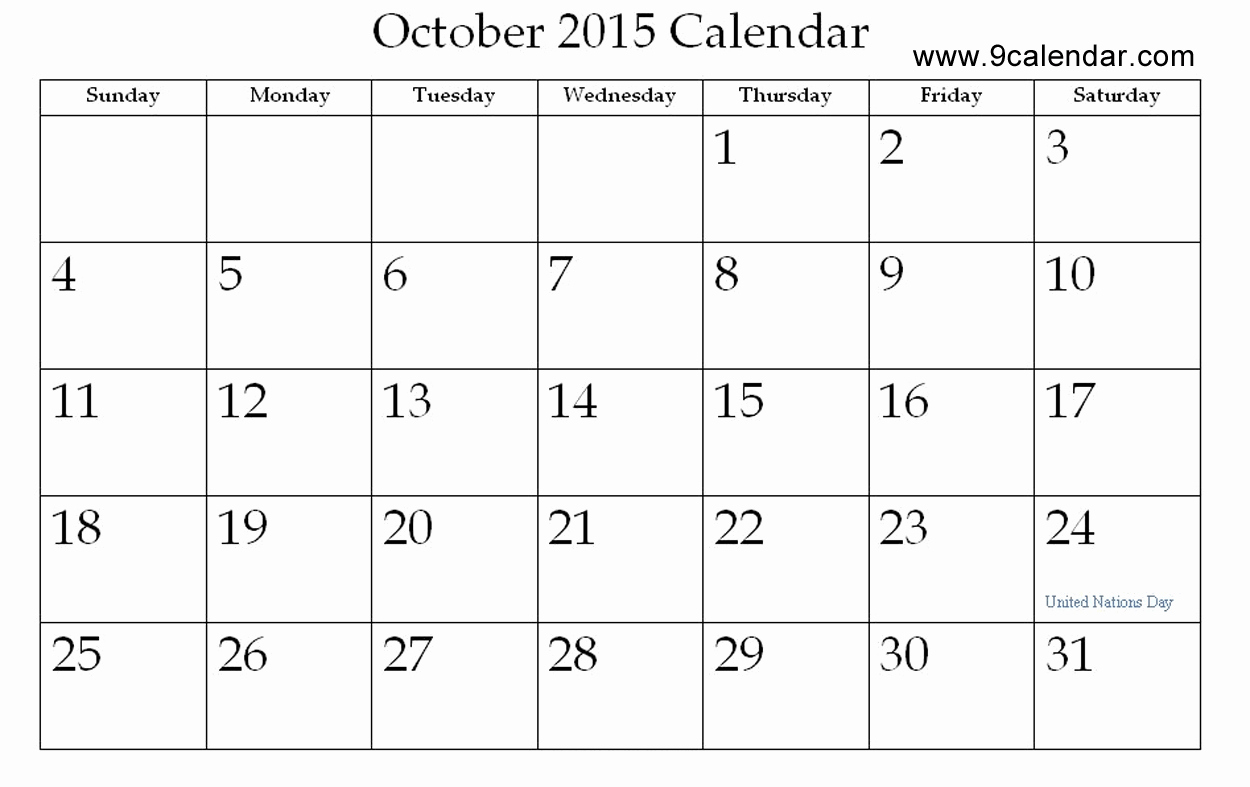 Calendar 2015 Printable with Holidays Fresh October 2015 Calendar Printable with Holidays – 2017