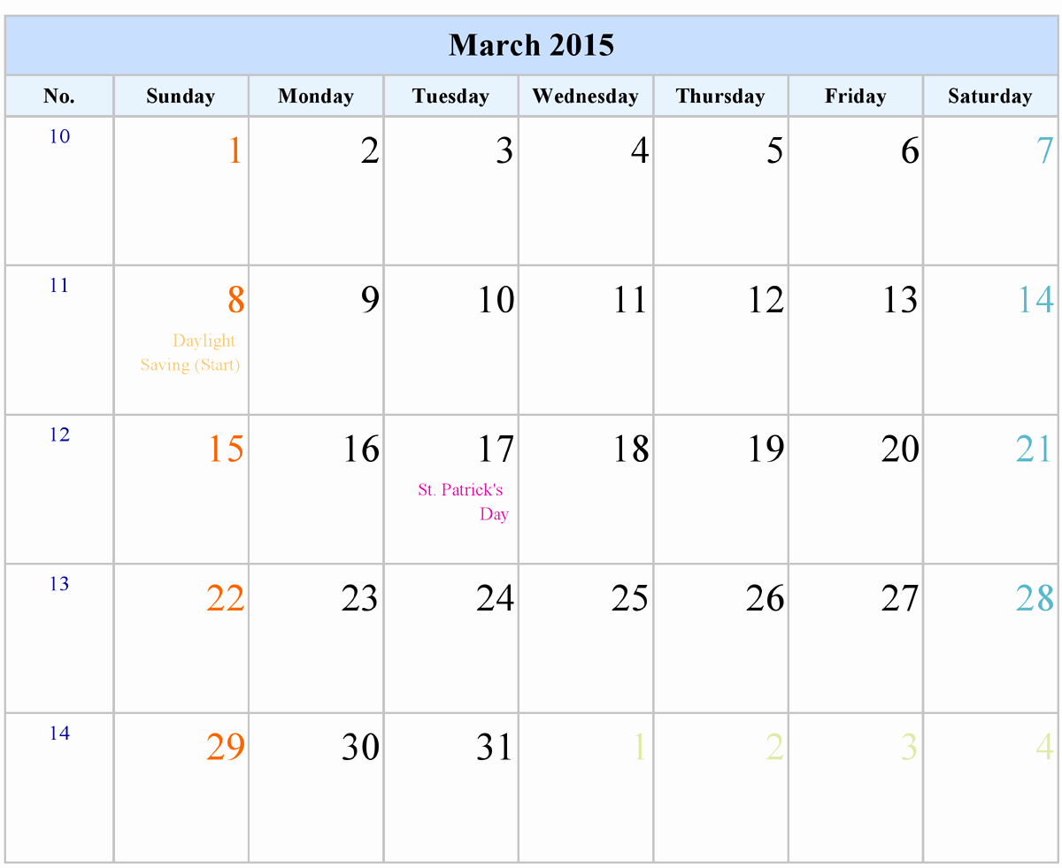 Calendar 2015 Printable with Holidays Luxury Blank Printable Calendar 2015