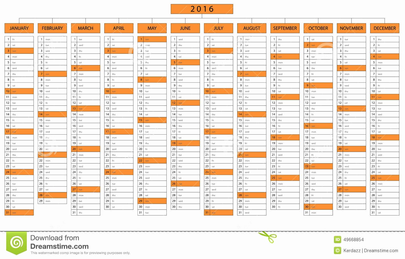 Calendar 2016 to Write On Beautiful Column Calendar for Year 2016 Stock Vector Image