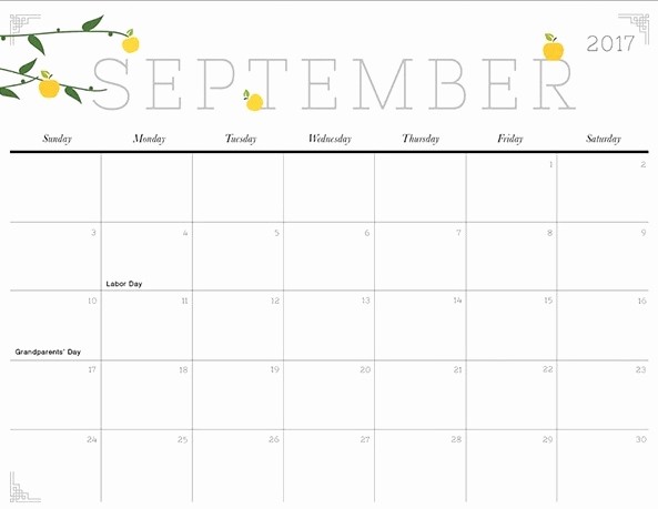 Calendar 2017 Template with Holidays Elegant September 2017 Printable Calendar Template Holidays