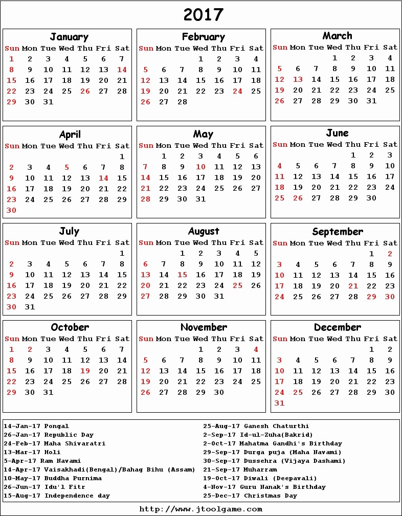 Calendar 2017 Template with Holidays Unique Calendar 2017 50 Important Calendar Templates Of 2017