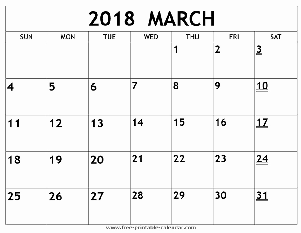 Calendar 2018 Printable with Holidays Lovely March 2018 Printable Calendar