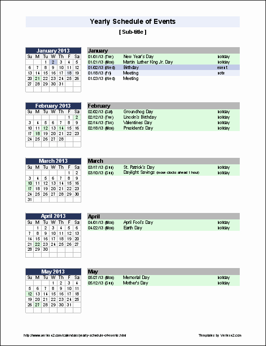 Calendar Of events Template 2015 Best Of Excel Templates