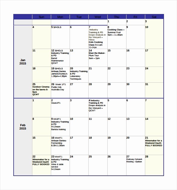 Calendar Of events Template 2015 New 17 Sample Weekly Calendars