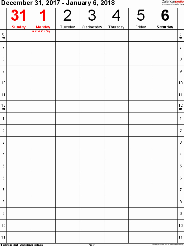 Calendar One Day Per Page Best Of Weekly Calendar 2018 for Word 12 Free Printable Templates