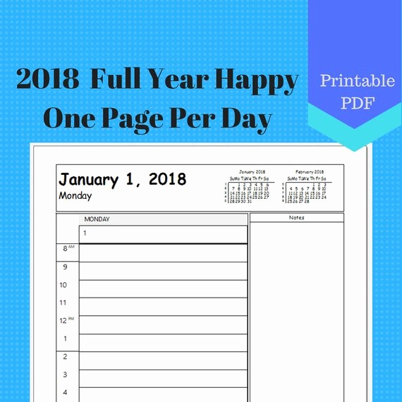 Calendar One Day Per Page Elegant 2018 Classic Happy Planner Full Year E Page Per Day Daily