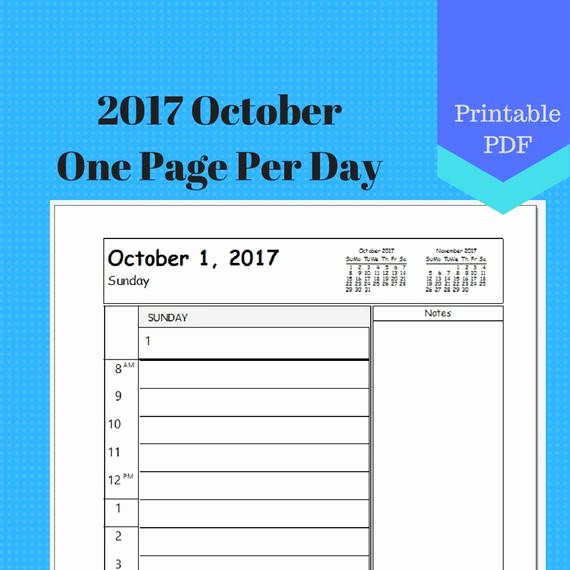 Calendar One Day Per Page Fresh 2017 October E Page Per Day Daily Calendar Pages Planner