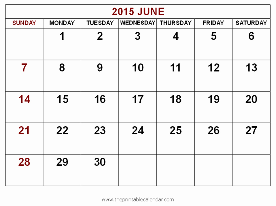 Calendar Template for June 2015 Awesome 7 Best Of Blank June 2015 Calendar Printable