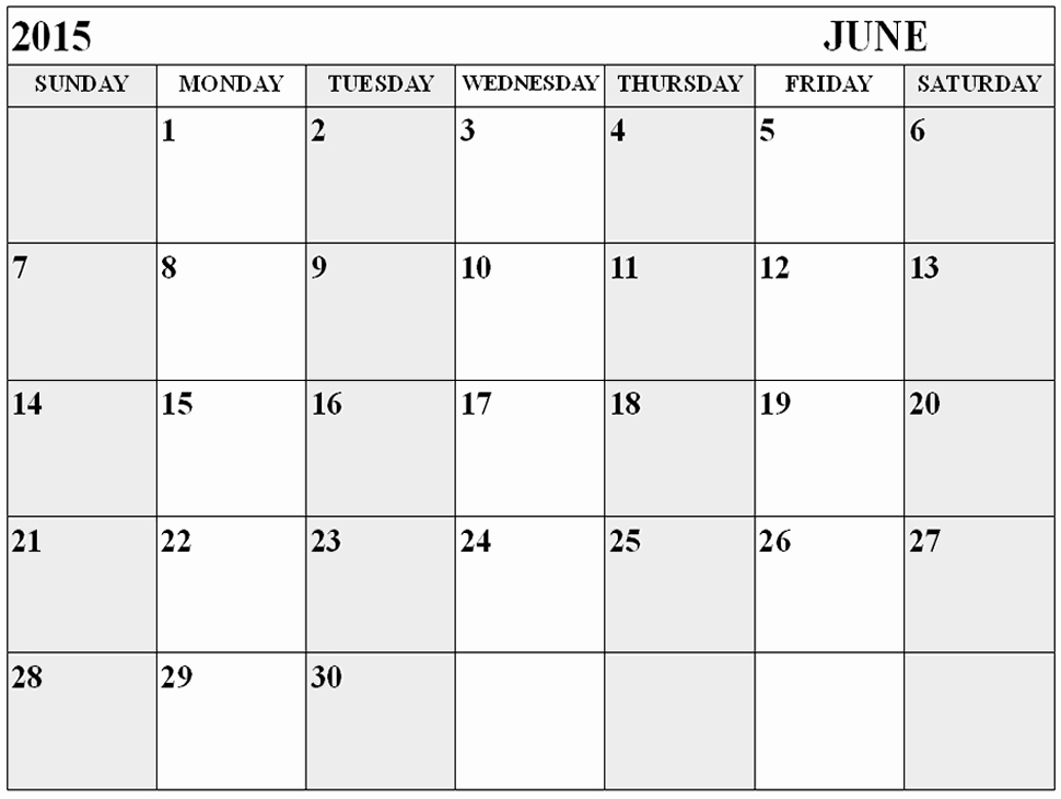 Calendar Template for June 2015 Elegant Monthly Calendar Printable 2015