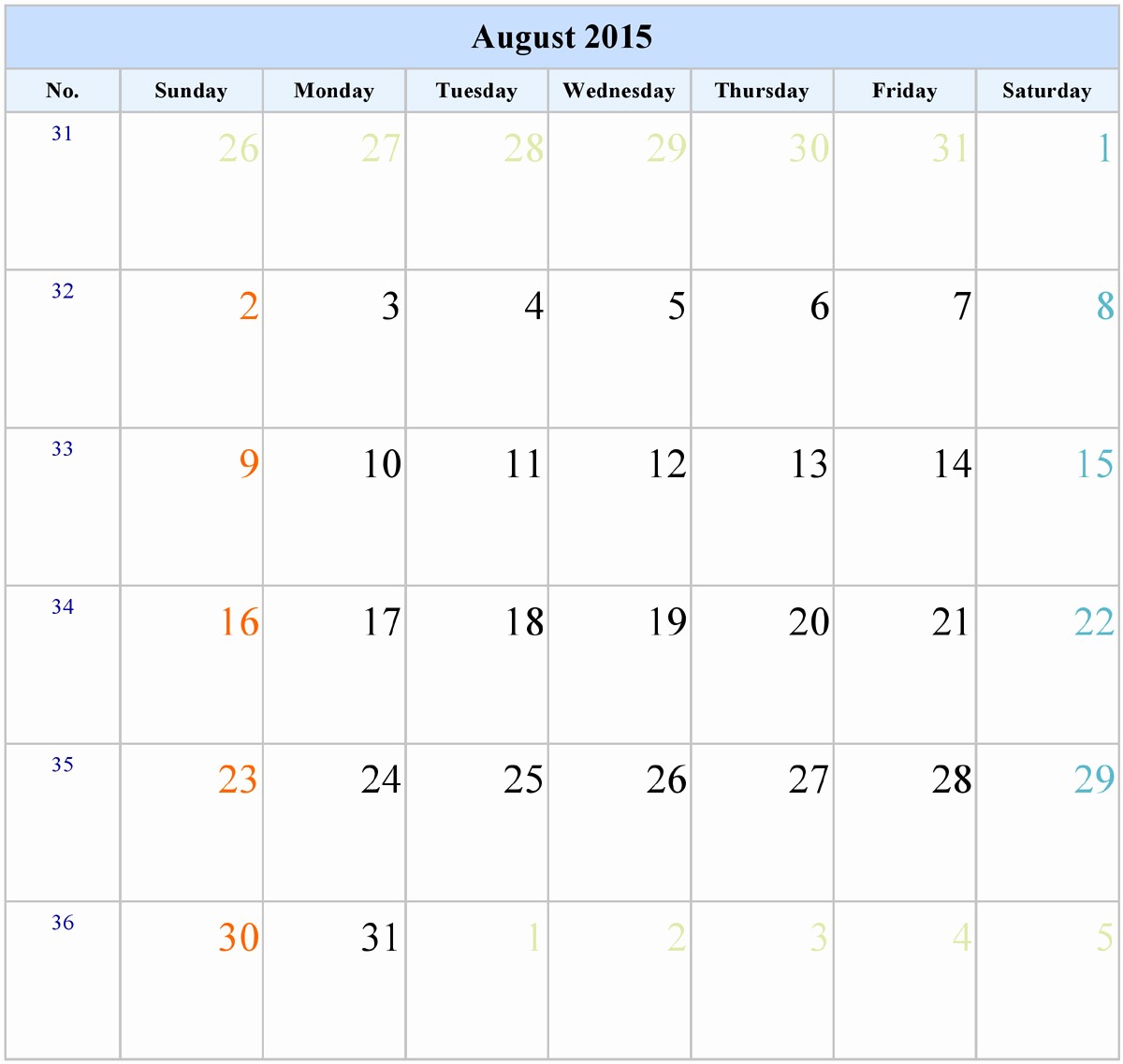Calendar Template for June 2015 Fresh 8 Best Of Printable August 2015 Calendar Week