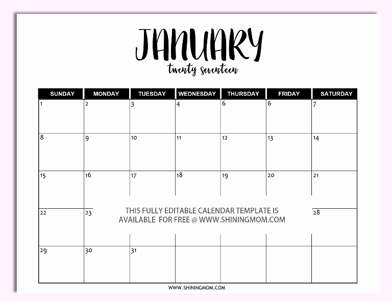 Calendar Template for Ms Word Unique Free Printable Fully Editable 2017 Calendar Templates In