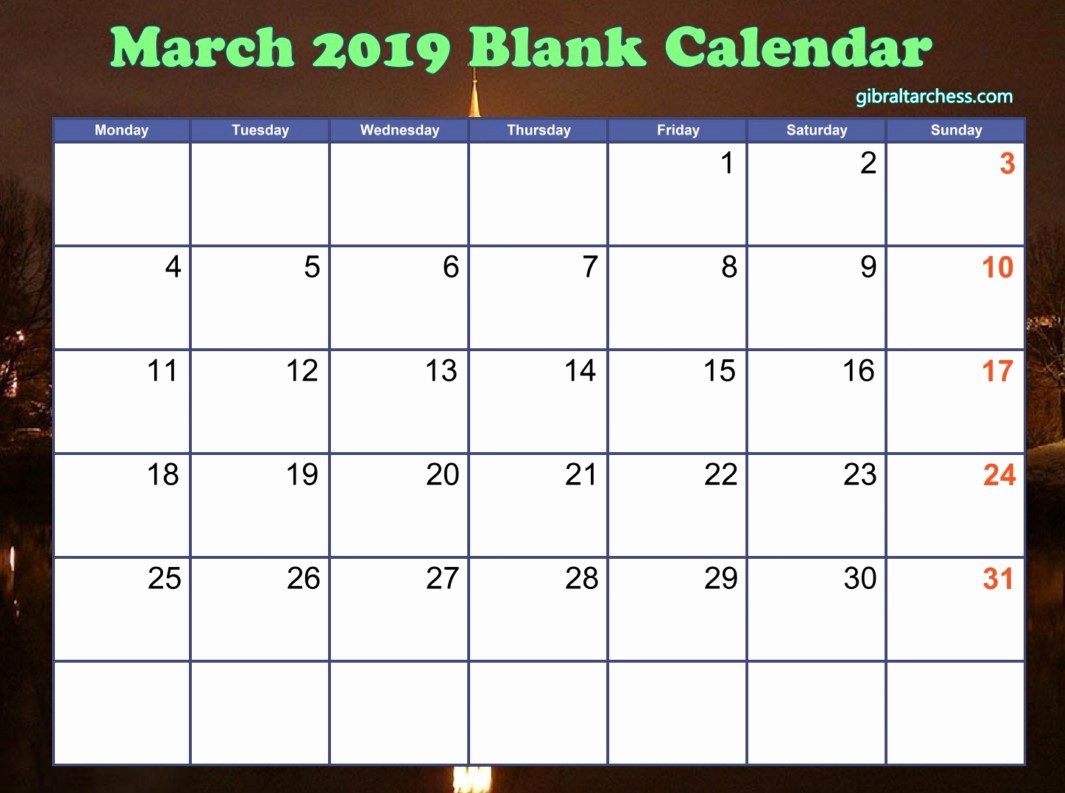 Calendar that I Can Edit New March 2019 Blank Calendar Template