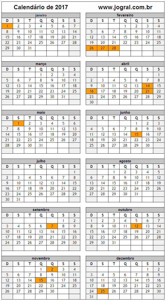 Calendario Anual 2017 Para Imprimir Awesome Calendário Ano 2017 Para Imprimir Em formato Pdf E Imagem